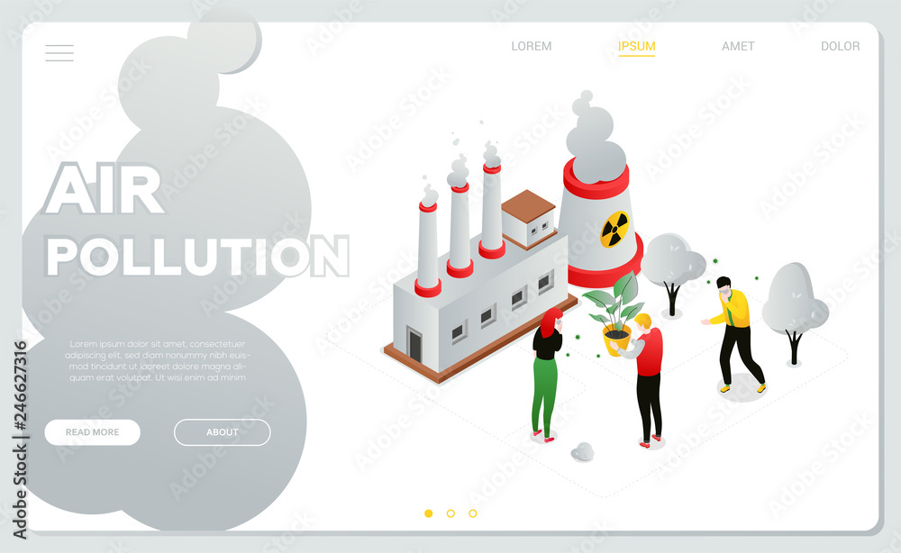 Air pollution - modern colorful isometric vector web banner