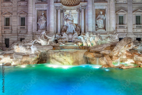 Illumination of famous Trevi Fountain in Rome 
