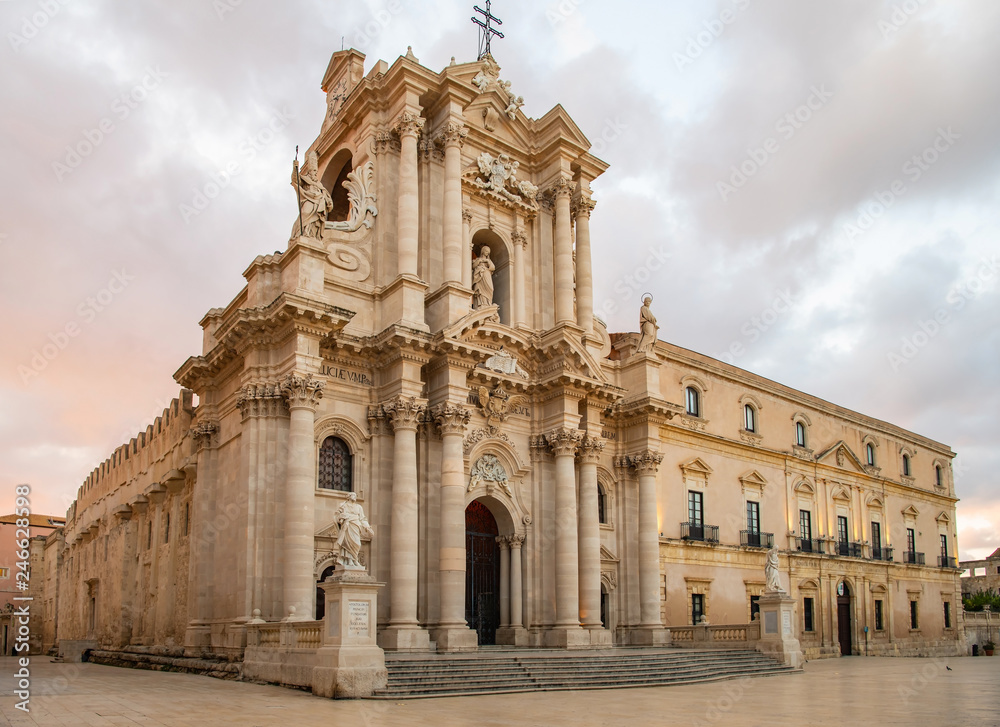Cathedral of Syracuse in the historic center of the Ortigia island in Sicily, Italy