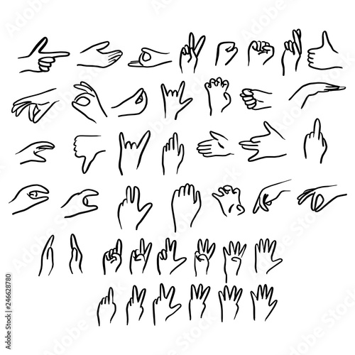 human hand gestures set vector illustration sketch doodle hand drawn with black lines isolated on white background