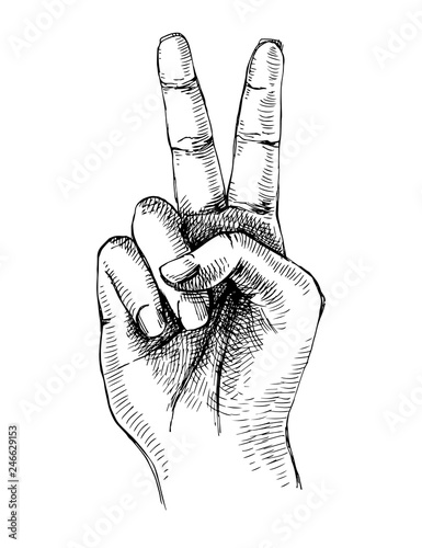Sketched victory hand gesture