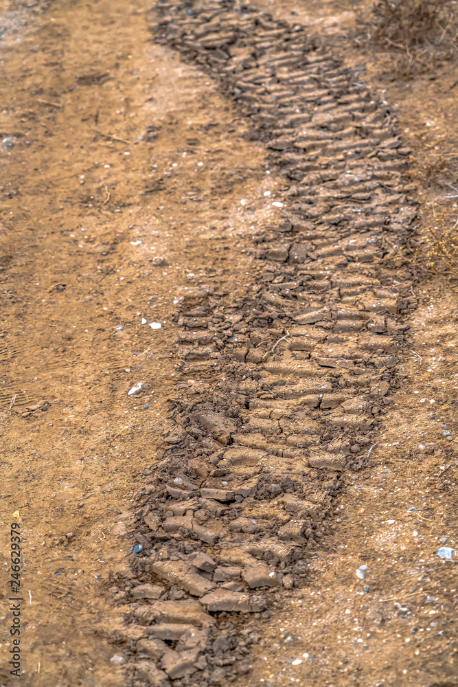 Tire tracks on dried mud in Utah Valley Tire tracks on dried mud in Utah Valley