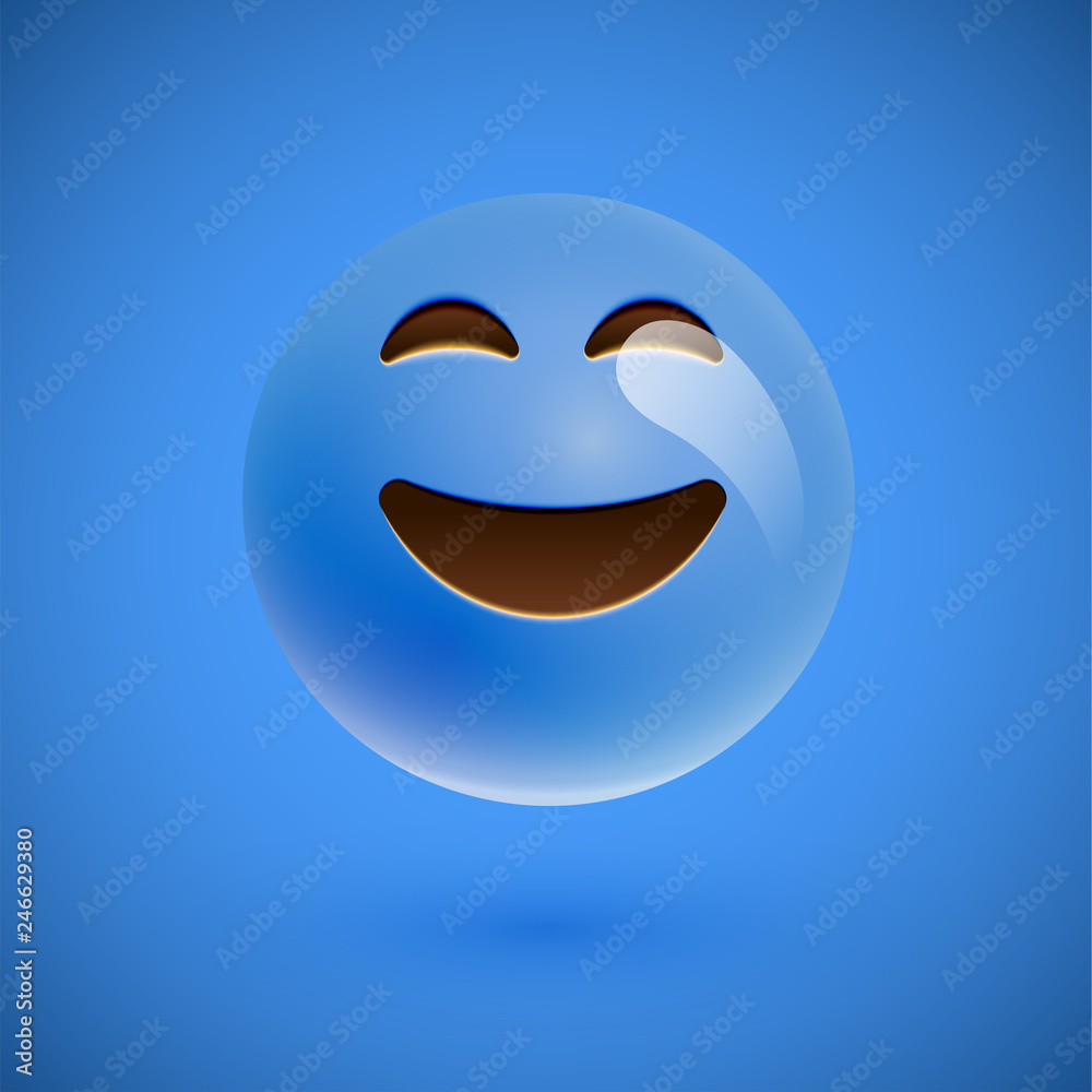 Blue realistic emoticon smiley face, vector illustration Blue realistic emoticon smiley face, vector illustration