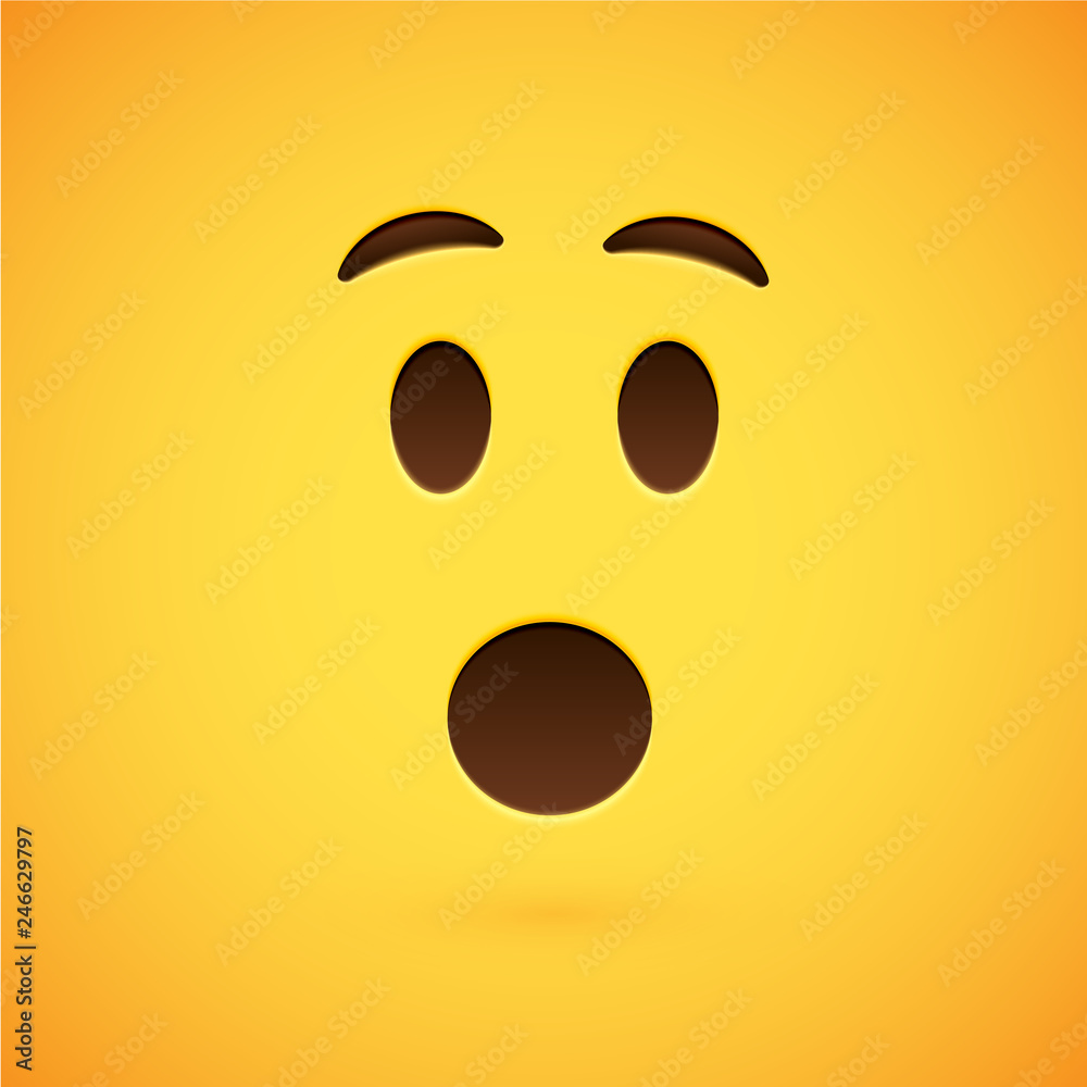 Realistic yellow emoticon in front of a yellow background, vector illustration