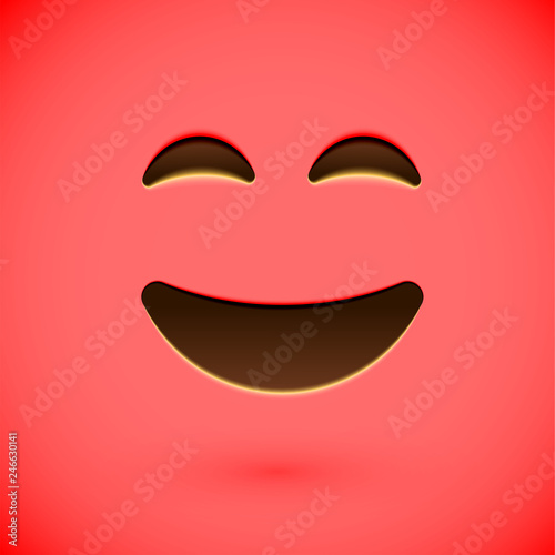 Red realistic emoticon smiley face, vector illustration
