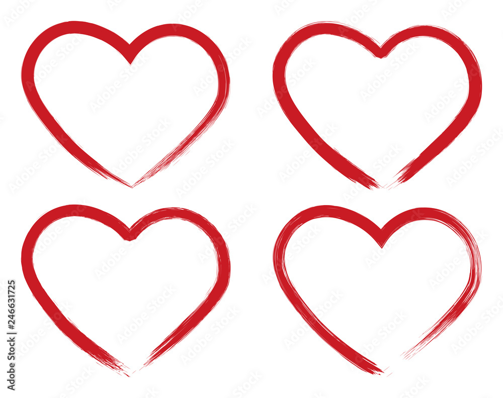Set of Painted Hearts - Hand Drawn Paint Brush Grunge Heart Collection Set of Painted Hearts - Hand Drawn Paint Brush Grunge Heart Collection