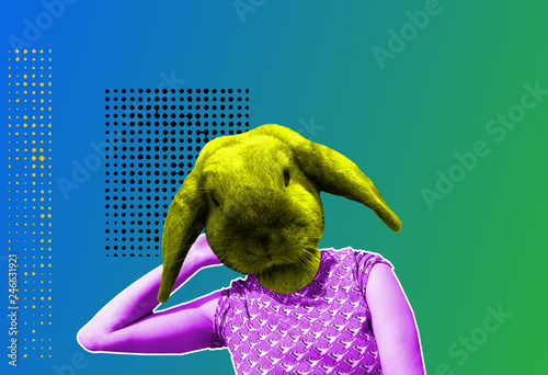 Contemporary art collage rabbit head