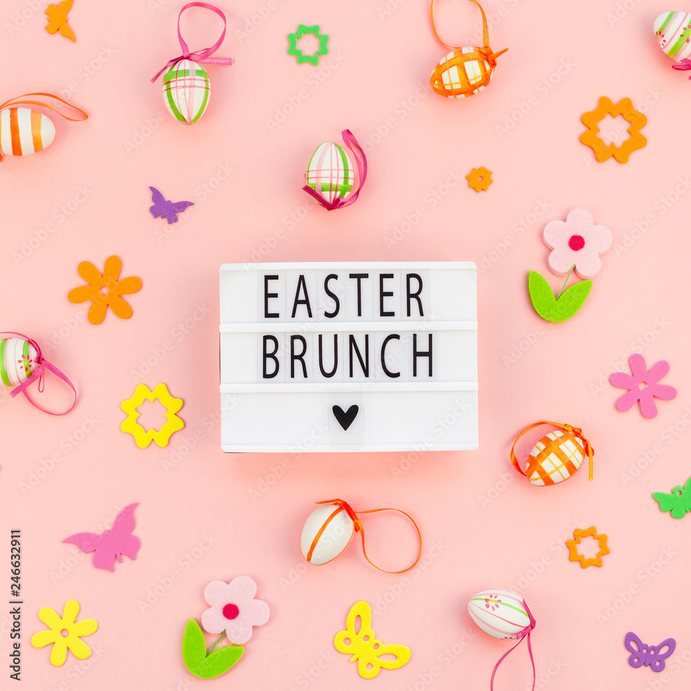 Creative Easter flat lay holiday text ligthbox Creative Easter flat lay holiday text ligthbox