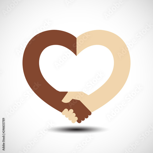 Handshake in the form of heart. Handshake sympathy, love and friendship concept, vector illustration
