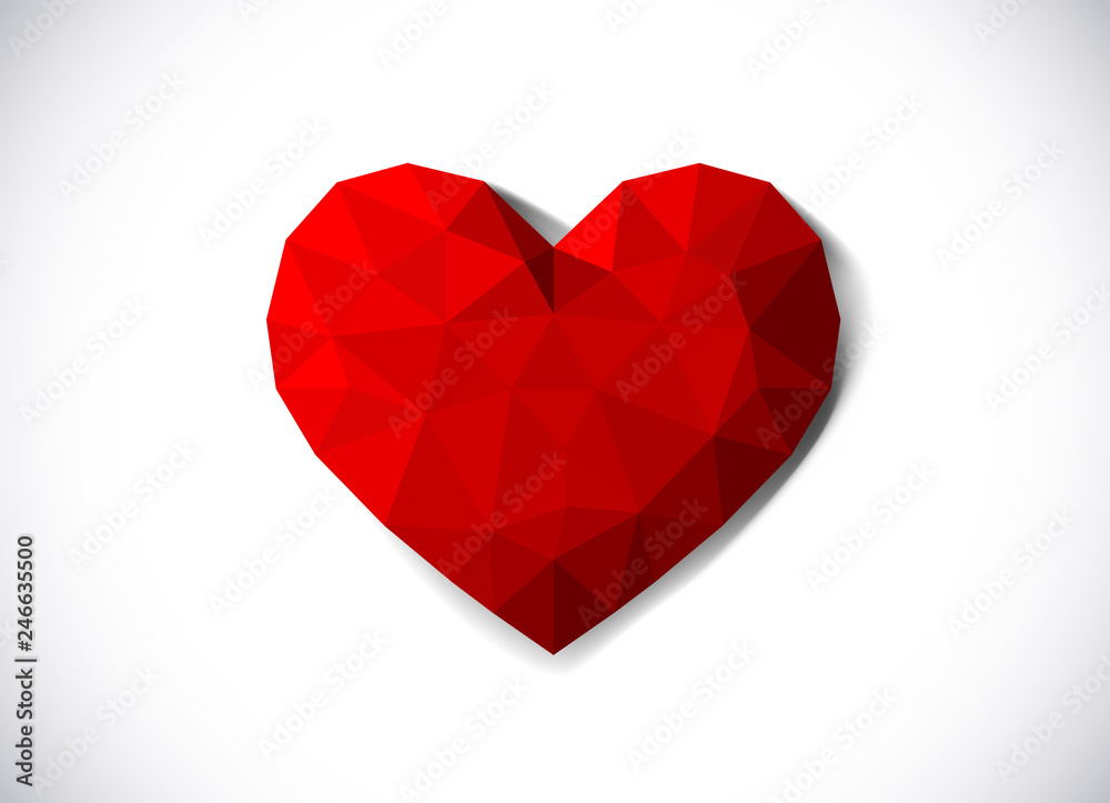 Red heart in low poly style. Love concept. Origami heart. Red heart in low poly style. Love concept. Origami heart.