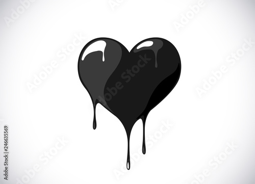 Black heart shape melting with drops. Bloody heart symbol for logo