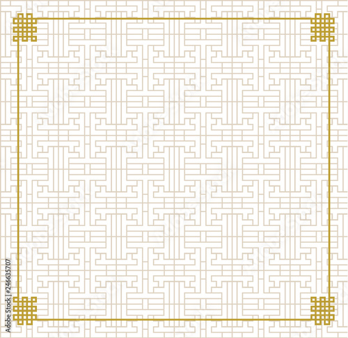 Vector Traditional Korean Background, Geometric Ornament and Golden Frame with Endless Nodes.