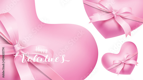 Valentines heart. Decorative love pink background with hearts and tied by pink silk ribbon. symbols of love for Happy Mother's, Valentine's Day greeting card design banner