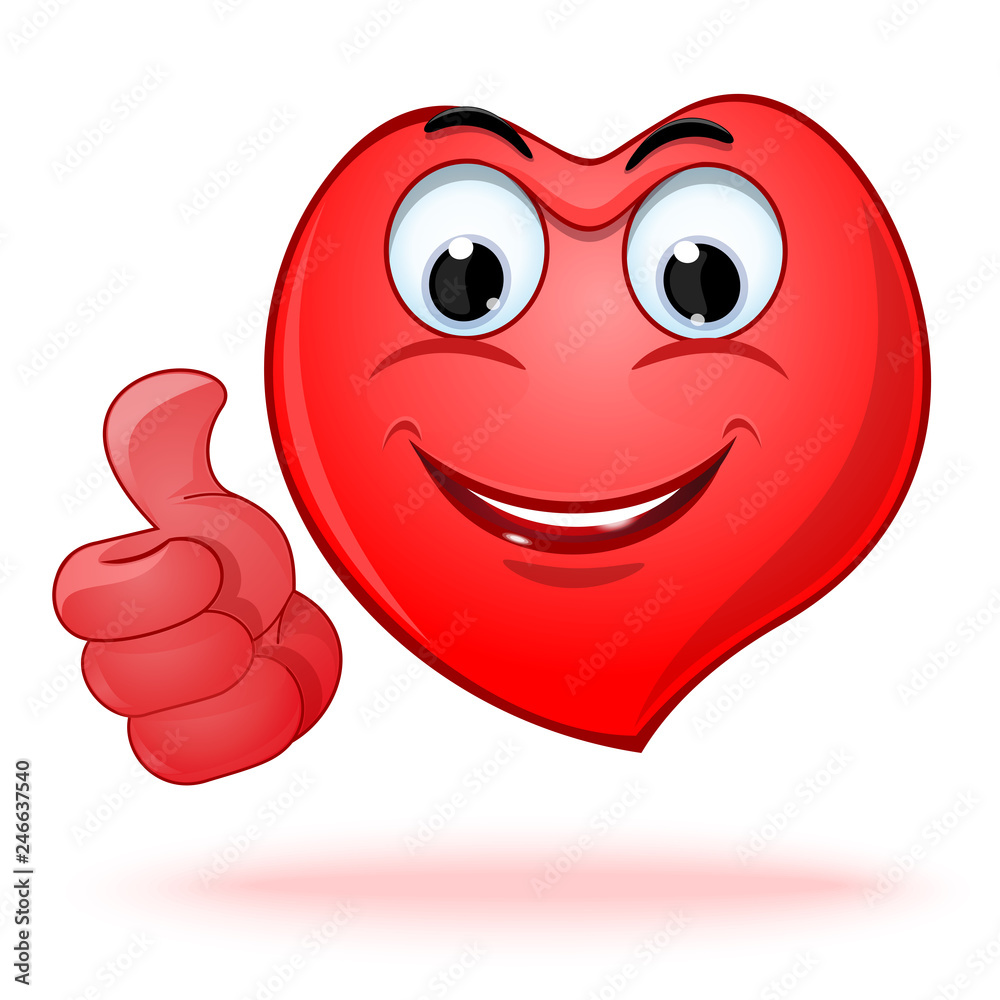 Emoticon Heart Shaped Face Showing Thumb Up Emoji Thumb Up Laik Cool Vector Illustration