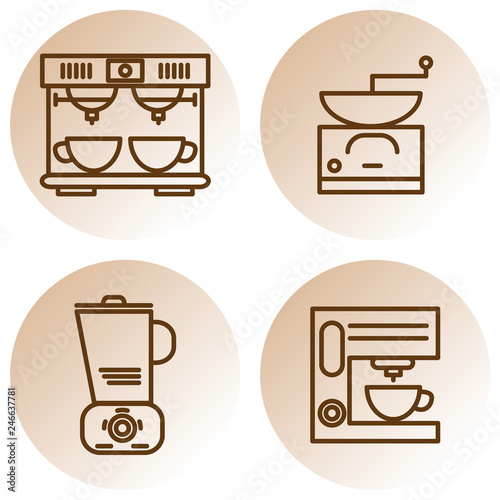 Set of coffee machines line icons with coffee mill, coffee maker, coffee grinder and blender.