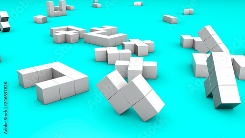 Obraz na plátně White three-dimensional cubic figures are lying on a turquoise background