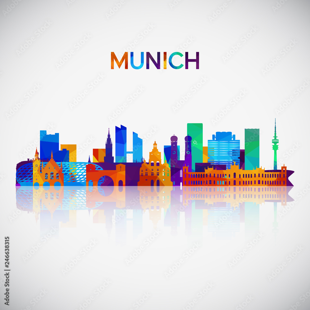 Fototapeta premium Sylwetka panoramę Monachium w kolorowym stylu geometrycznym. Symbol Twojego projektu. Ilustracji wektorowych.