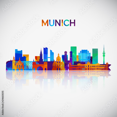 Munich skyline silhouette in colorful geometric style. Symbol for your design. Vector illustration.