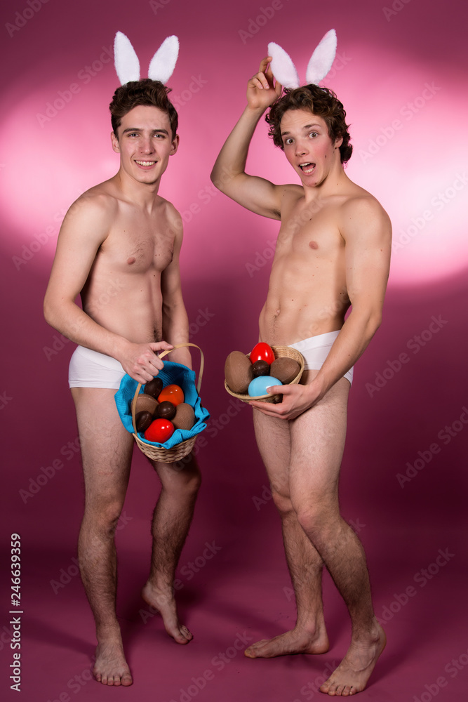 Easter. Two sexy funny guys. Stock Photo | Adobe Stock