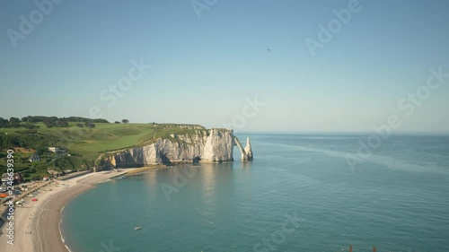 Aerial view of beautiful limestone cliffs Aval of Etretat coastline. Normandy, France. photo