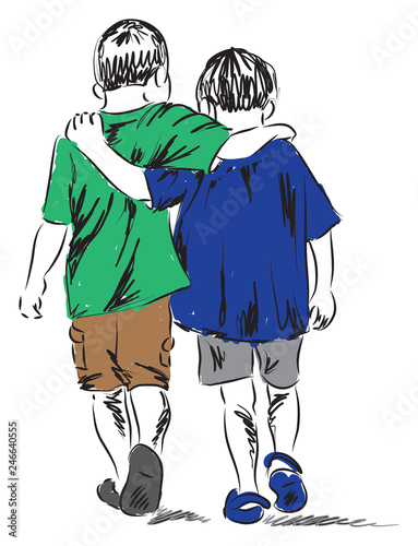 friends two boys walking together illustration
