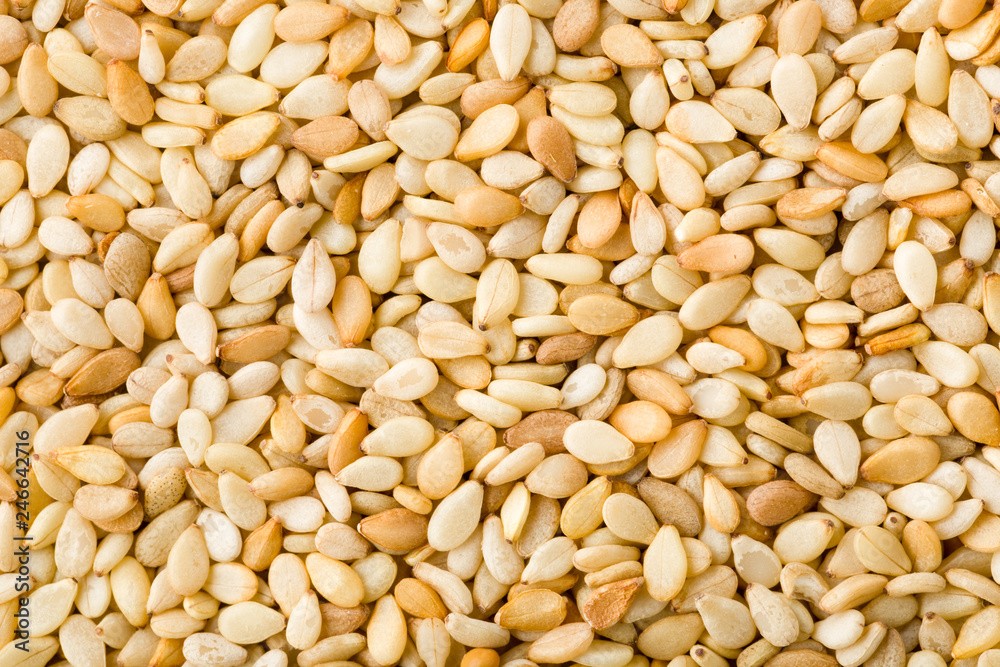 Closeup of white sesame seeds background Closeup of white sesame seeds background