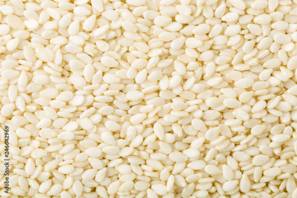 White peeled sesame seeds close up, background, texture White peeled sesame seeds close up, background, texture