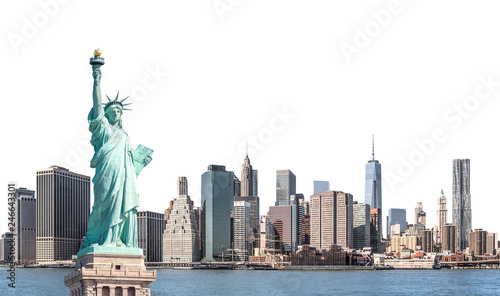 The Statue of Liberty with high-rise building in Lower Manhattan, New York City, isolated with clipping path © spyarm