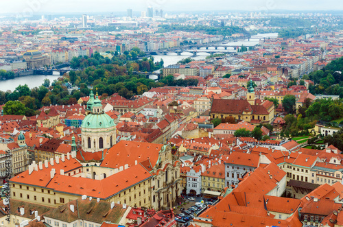 Panoramic view at Prague and Vltava river in summer, Czech republic, Europe