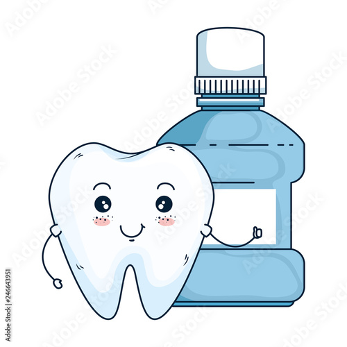 comic tooth with mouthwash kawaii character
