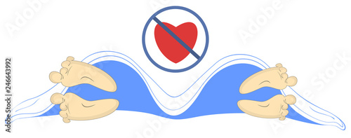Love has gone illustration. Man and woman lie apart under the blanket and crossed heart symbol above isolated