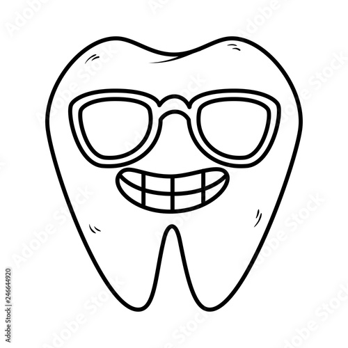 comic tooth with sunglasses kawaii character