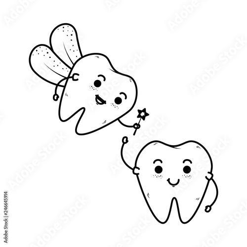 comic teeth couple with fairy kawaii characters