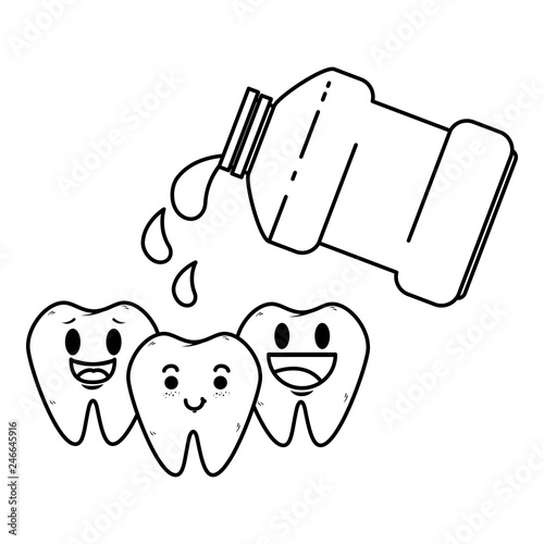 comic teeth with mouthwash kawaii characters