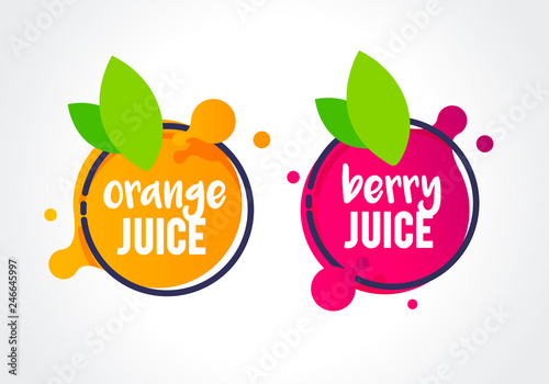 Fototapeta Vector Illustration fresh berry and orange fruit label icon. healthy juice design sticker.