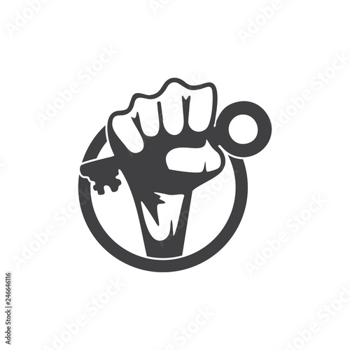 hand fist key to success circle symbol logo vector