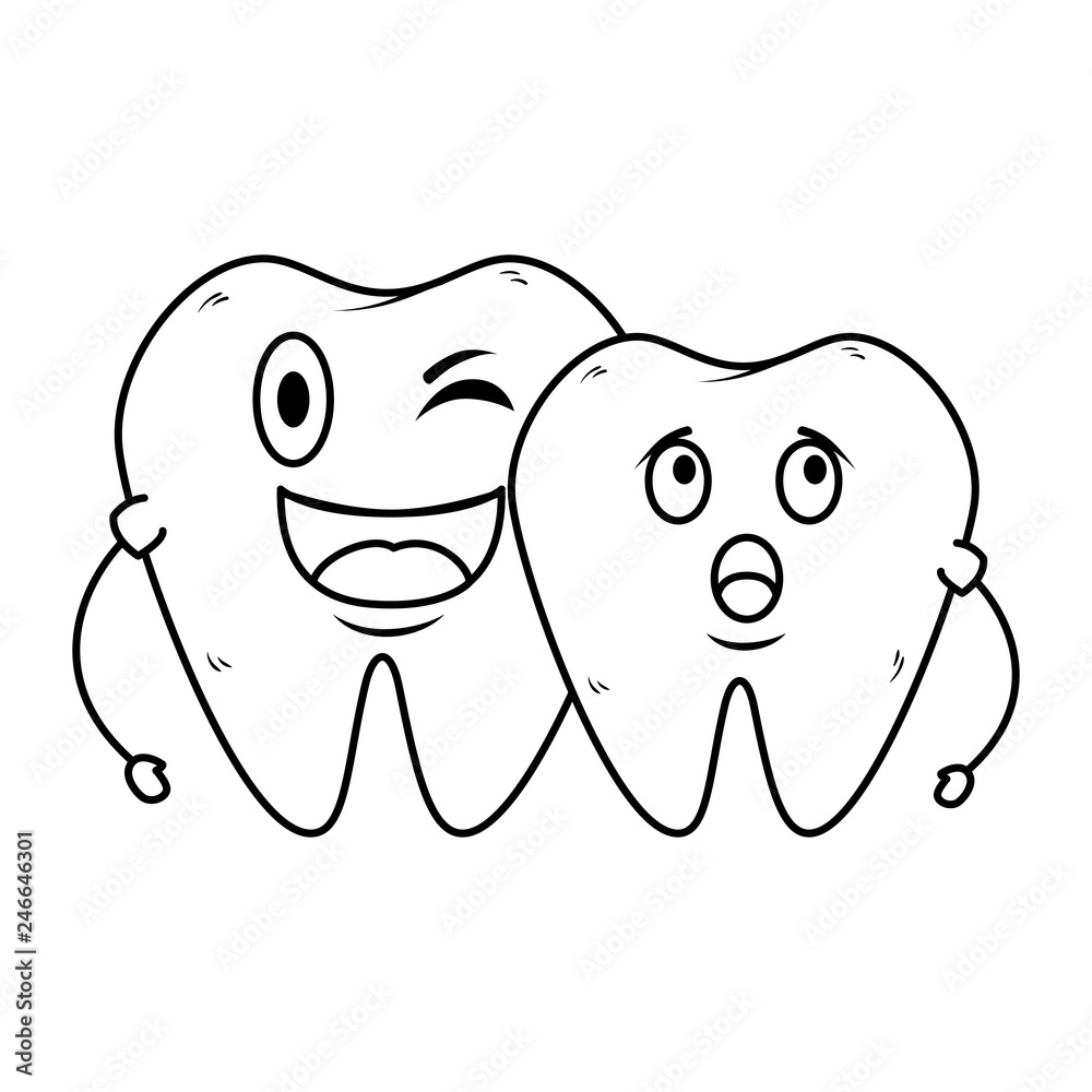 Obraz premium comic teeth couple kawaii characters