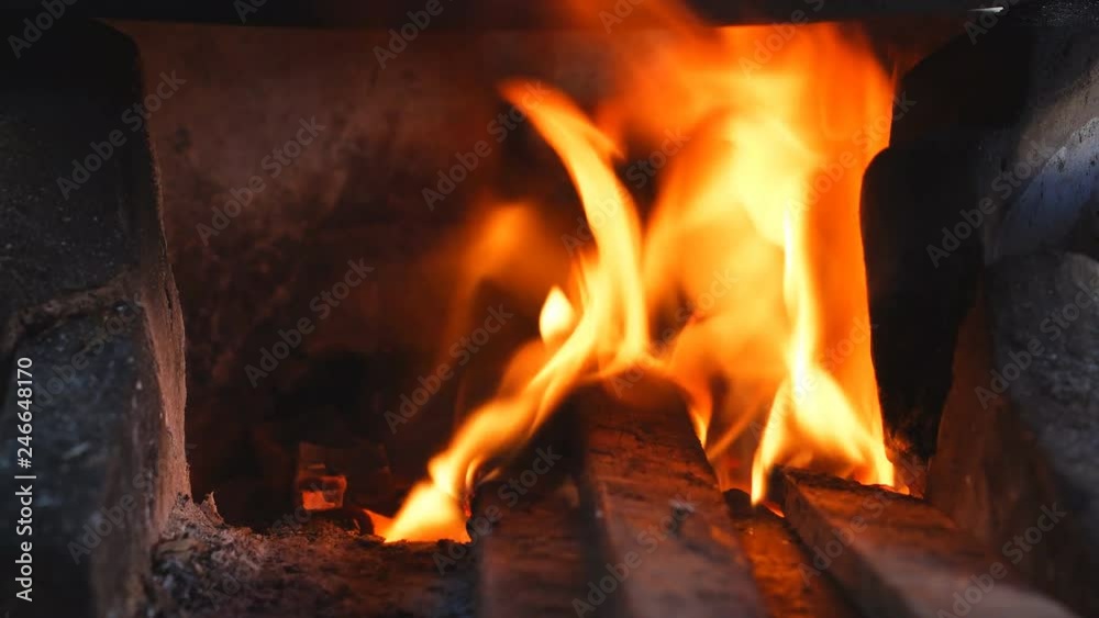 The flame of stove burn, close up fire wood burning Stock Video Adobe