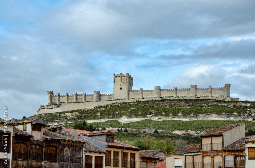 view of Peñafiel castle in Valladolid, Spain