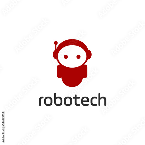 Smart robot logo template. Cute logotype isolated on white background. Future technologies theme. Vector concept symbol.