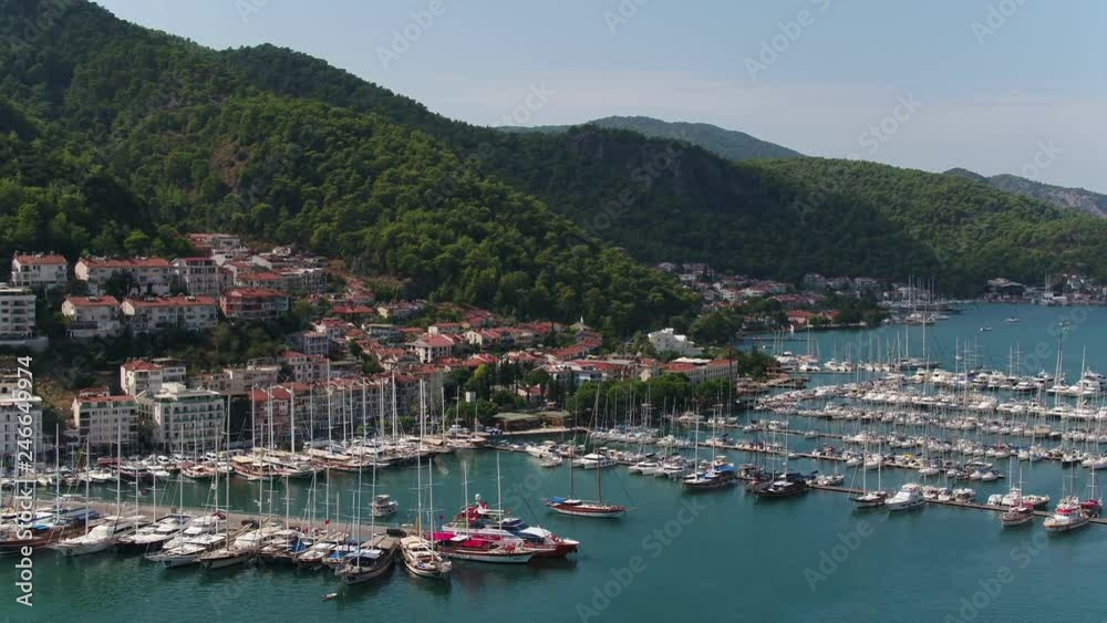 Mountains Sea Boats and Marina Aerial View Mountains Sea Boats and Marina Aerial View