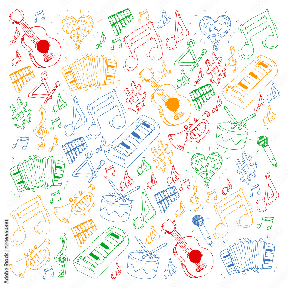 Music background for patterns. Vector illustration with musical instruments. Music background for patterns. Vector illustration with musical instruments.