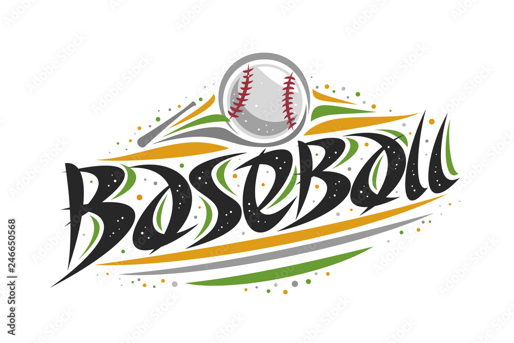 Vector logo for Baseball, outline illustration of hitting ball in goal