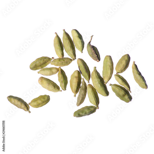 Seasoning cardamom spice on white background isolation, top view