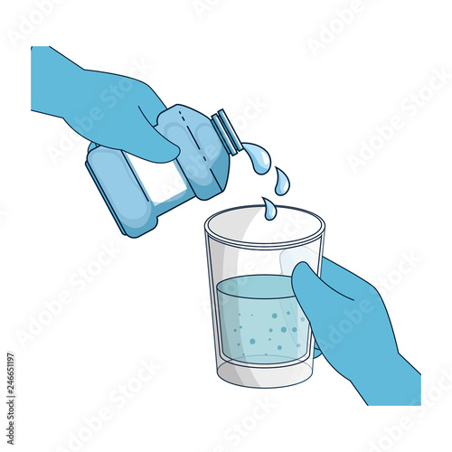 hand with mouth wash bottle