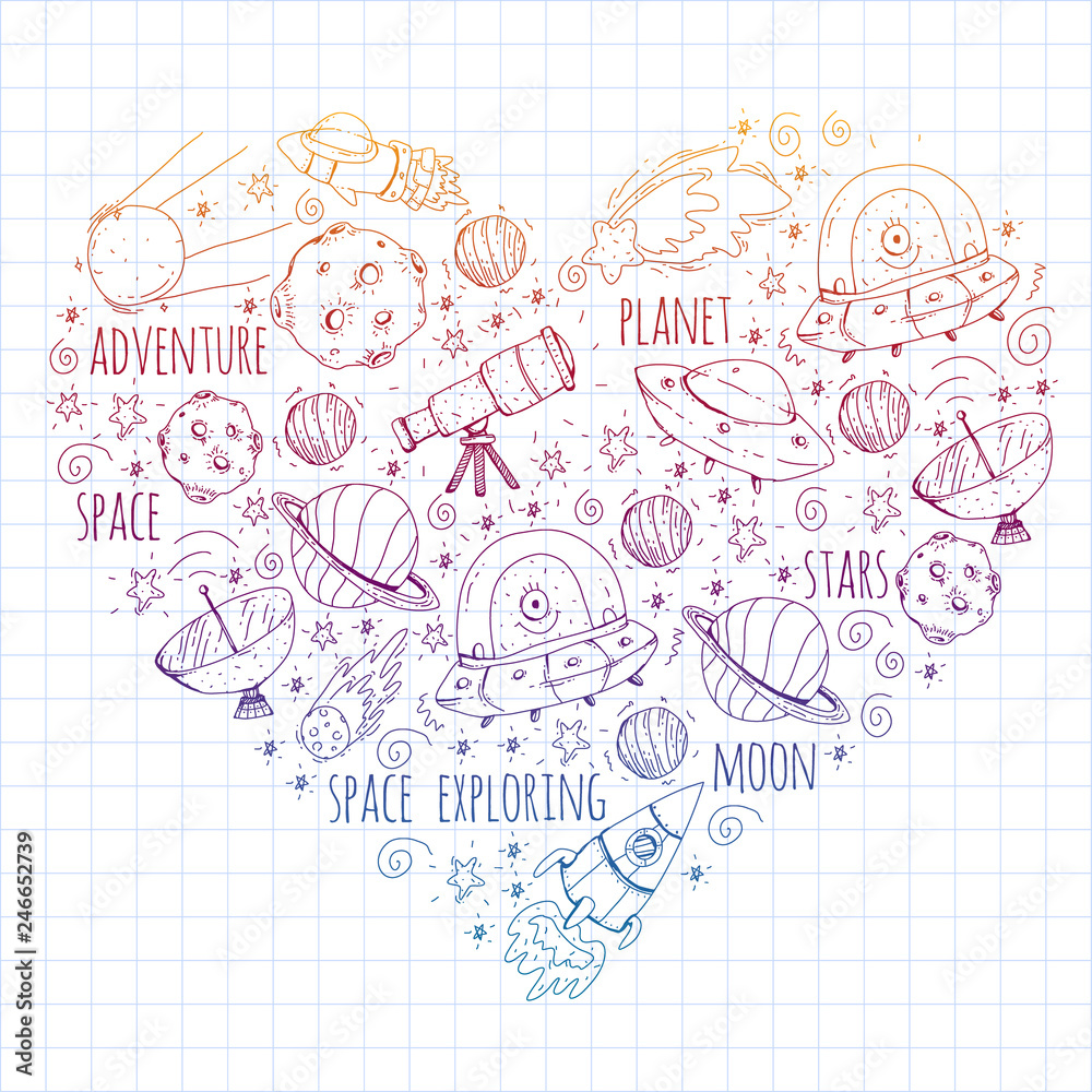 Space vector illustration. Science, technology pattern. Rocket and spaceships. Space vector illustration. Science, technology pattern. Rocket and spaceships.