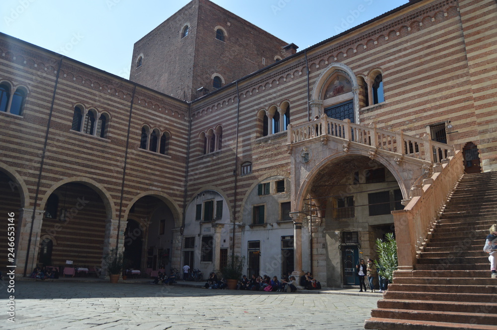 Staircase Of Dante's Reason In Verona. Travel, holidays, architecture. March 30, 2015. Verona, Veneto region, Italy.