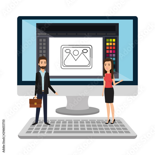 business couple with desktop computer