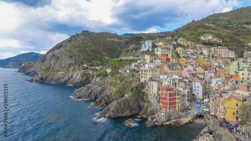 Riomaggiore, Five Lands. Aerial view at sunset © jovannig