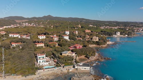 Panoramic view of Castiglioncello as seen from a drone, Italy